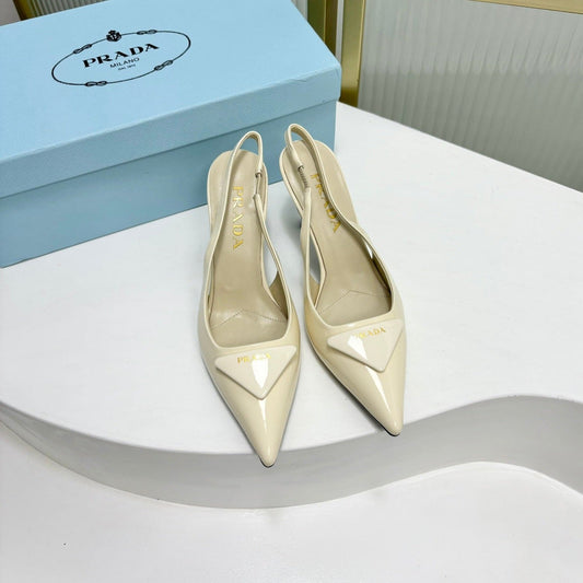 Luxury PradaPATENT LEATHER SLINGBACK PUMPS 50 CREAMY WHITE