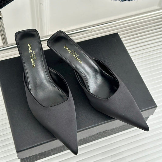 Luxury Saint Laurent SL BARBARA MULES 55 BLACK SATIN CREPE