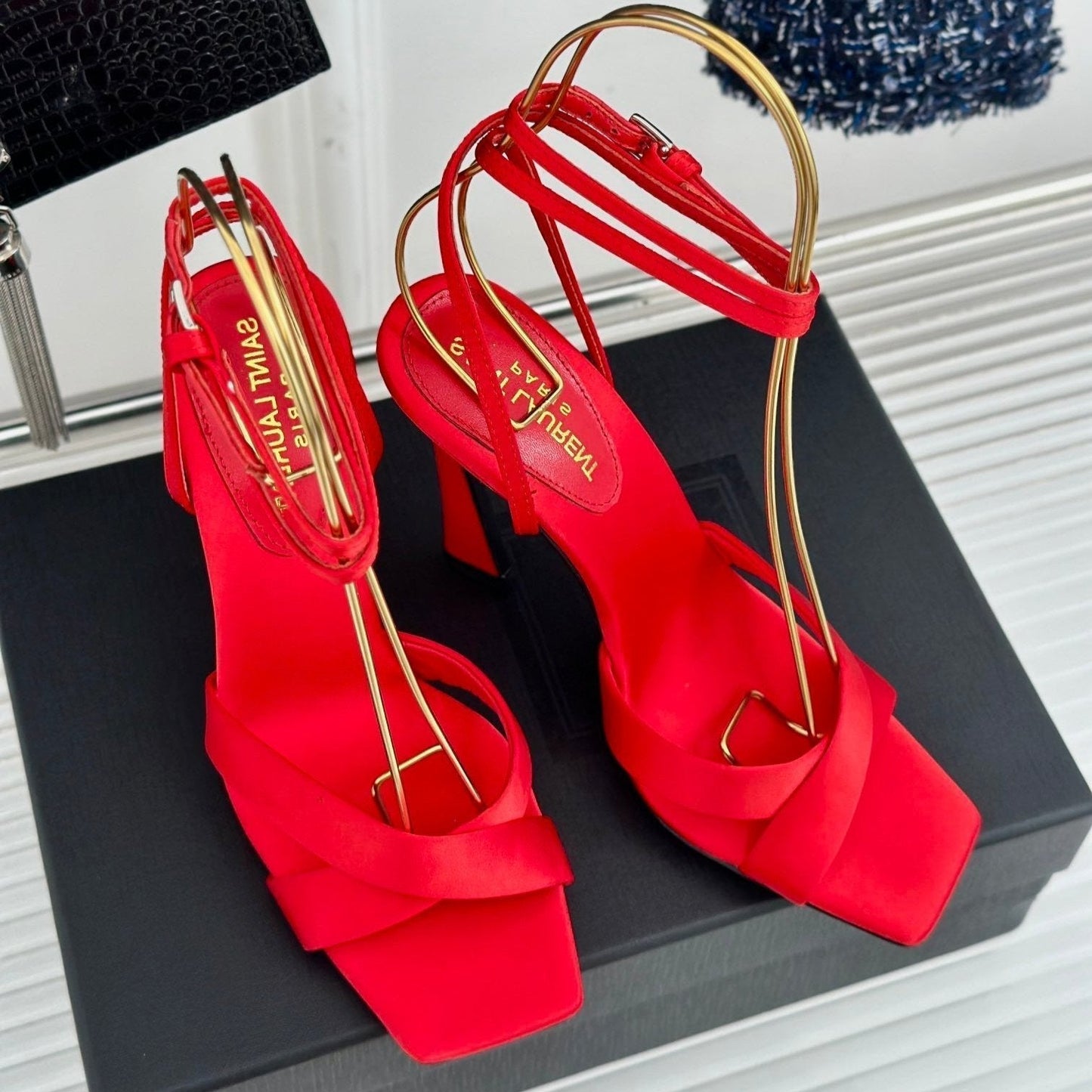 Luxury Saint Laurent SL CORINNE SANDALS ROSE SATIN CREPE