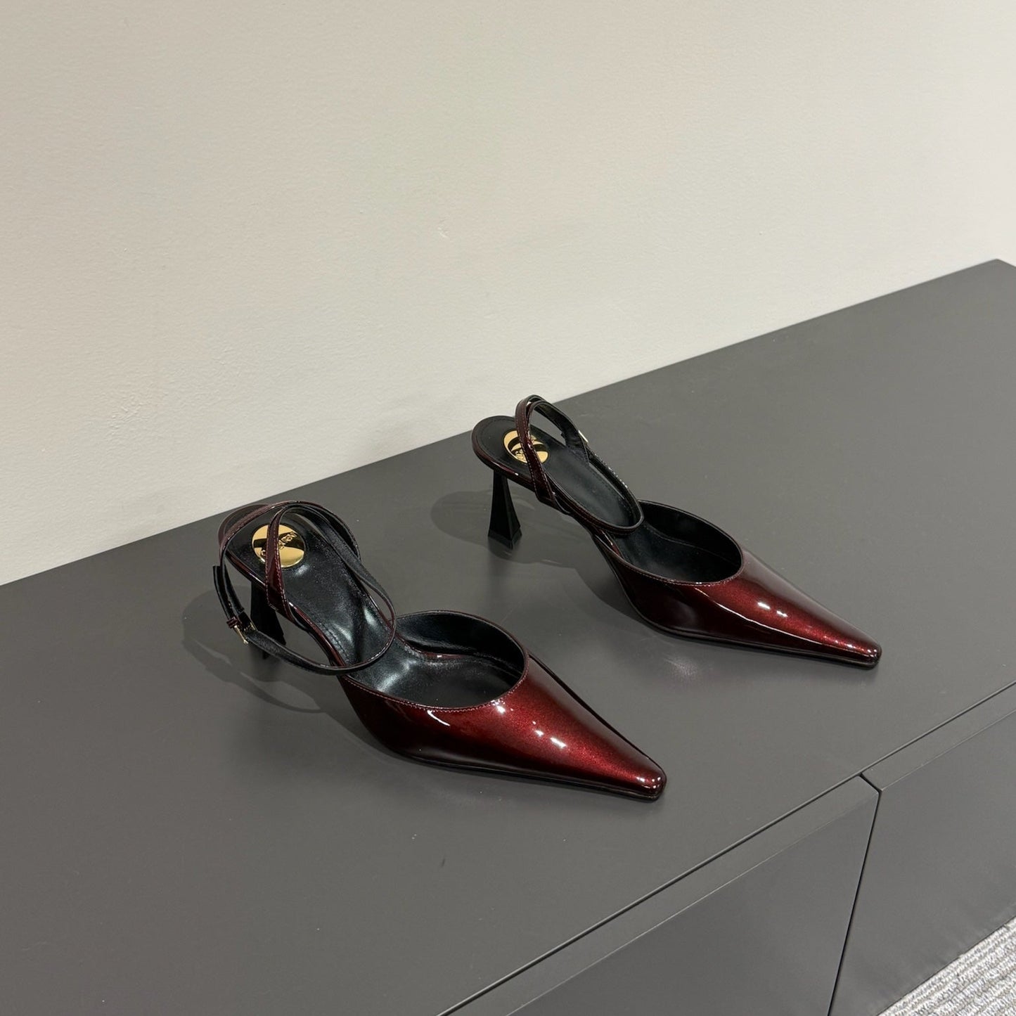 Luxury Saint Laurent AIMÉE SLINGBACK PUMPS IN WINE RED GLOSSY LAMBSKIN
