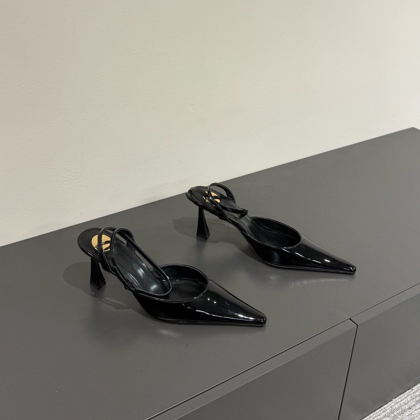 Luxury Saint Laurent AIMÉE SLINGBACK PUMPS IN BLACK GLOSSY LAMBSKIN