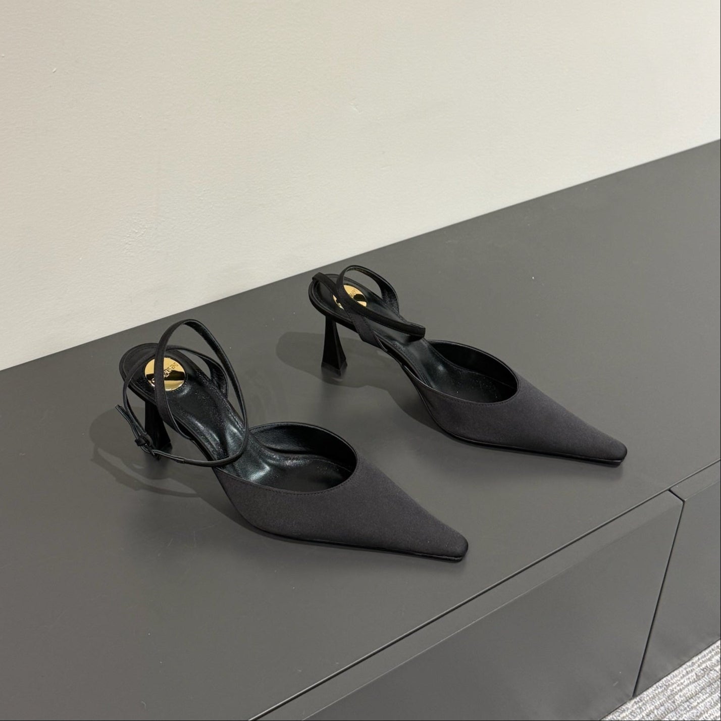 Luxury Saint Laurent AIMÉE SLINGBACK PUMPS IN BLACK SATIN