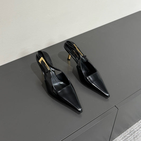Luxury Saint Laurent LEE SLINGBACK MID PUMPS IN BLACK SHINY CALFSKIN