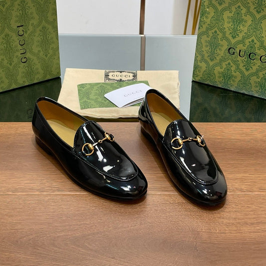 Luxury Gucci GG JORDAAN LOAFER GLOSSY BLACK LAMBSKIN