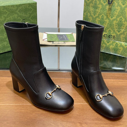 Luxury Gucci GG Horsebit Ankle Boot 65 Black Calfskin