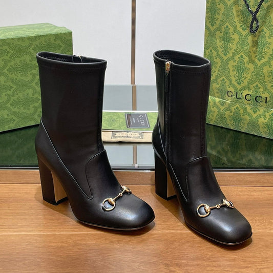 Luxury Gucci GG Horsebit Ankle Boot 95 Black Calfskin