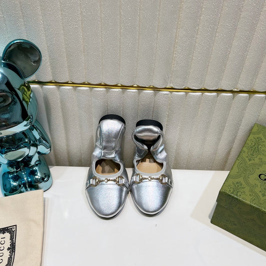 Luxury Gucci GG BALLET SUPER SLIM BUCKLE SILVER LAMBSKIN