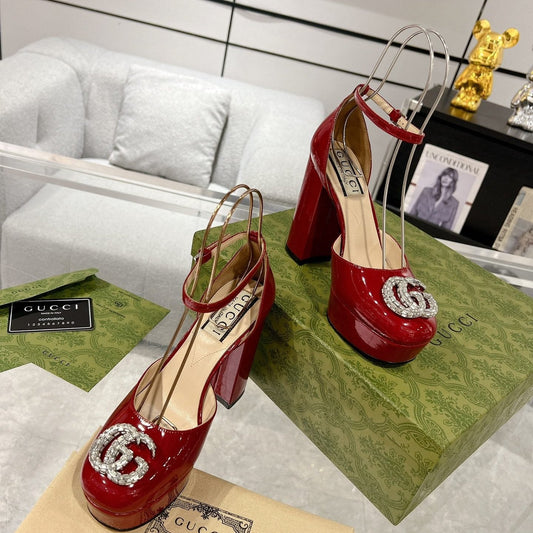 Luxury Gucci HIGH SANDAL SQUARE HEEL 12 CM IN CHERRY RED CALFSKIN
