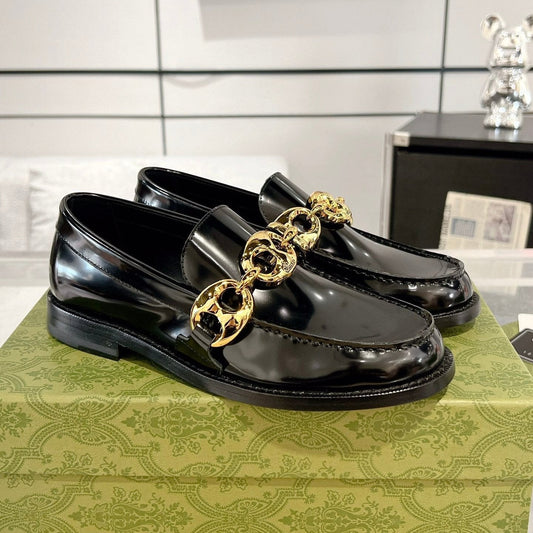 Luxury Gucci GG Marina Loafer Black Patent Calfskin