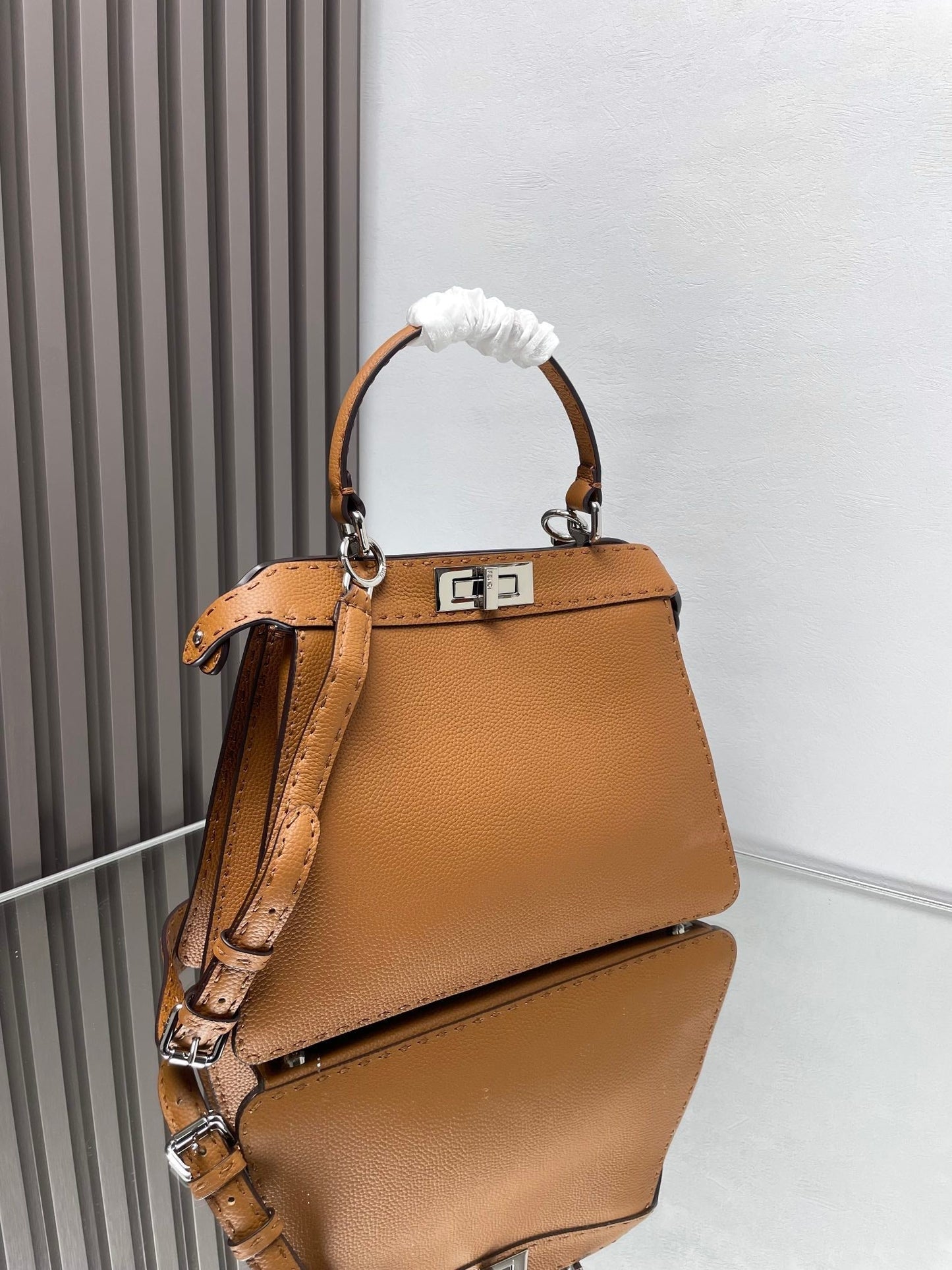 Luxury Saint Laurent PEEKABOO MEDIUM 33 BROWN CALFSKIN SILVER HARDWARE