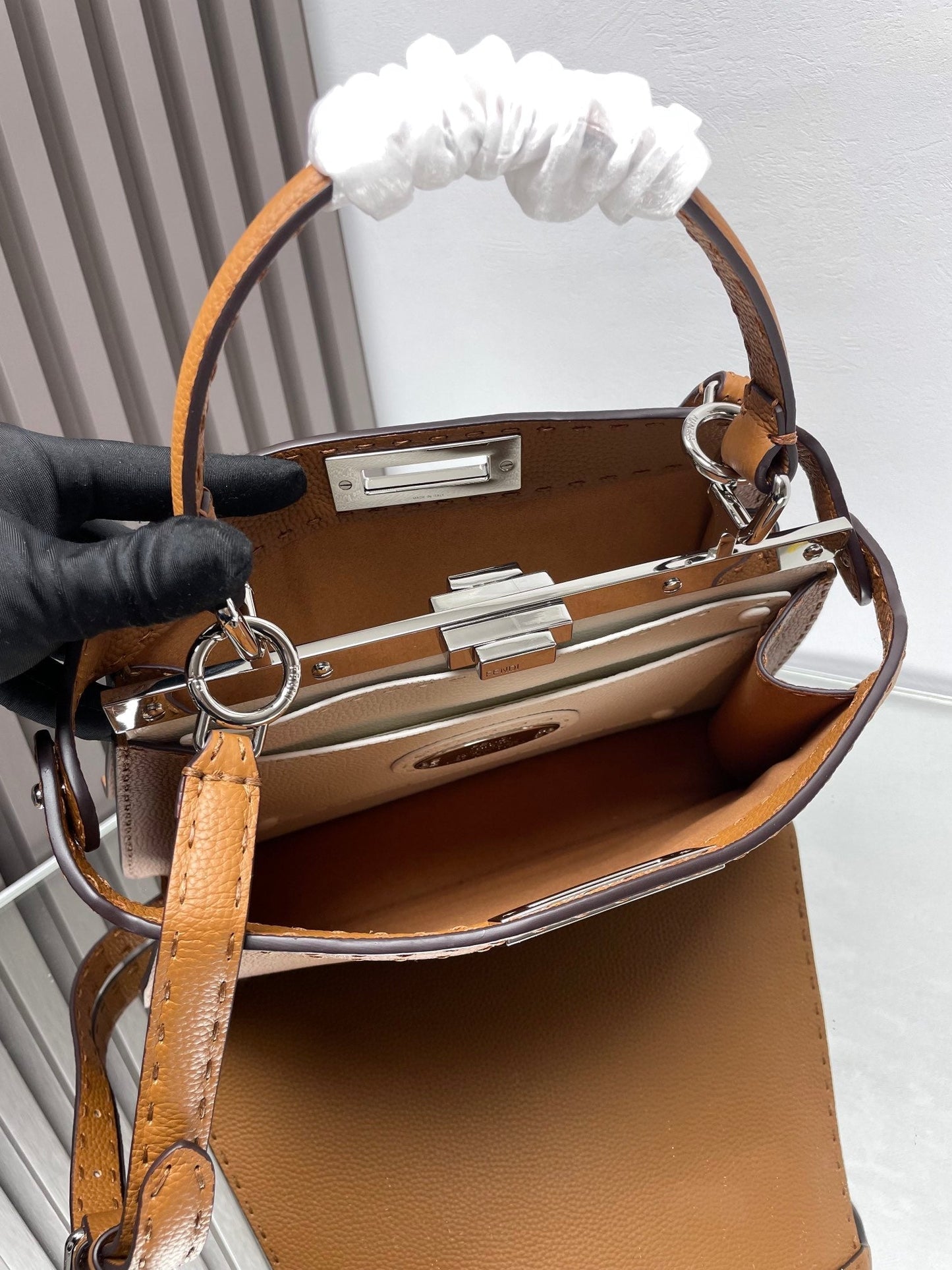 Luxury Saint Laurent PEEKABOO MEDIUM 33 BROWN CALFSKIN SILVER HARDWARE