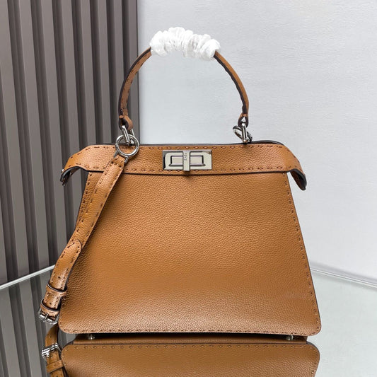 Luxury Saint Laurent PEEKABOO MEDIUM 33 BROWN CALFSKIN SILVER HARDWARE