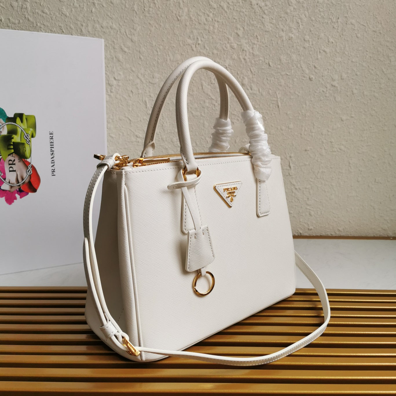 Luxury PradaGALLERIA 28 BAG IN WHITE SAFFIANO LEATHER