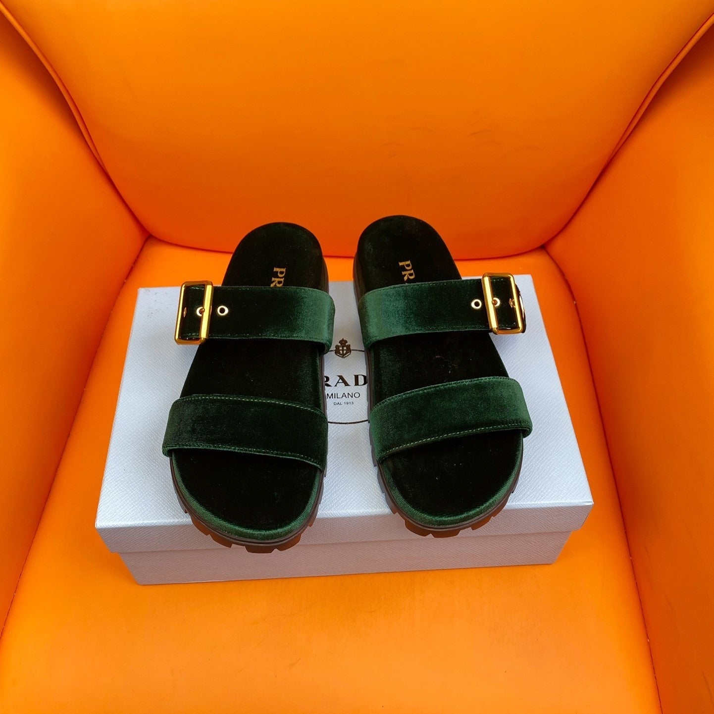 Luxury PradaSlides 10 Velvet Laurel Green