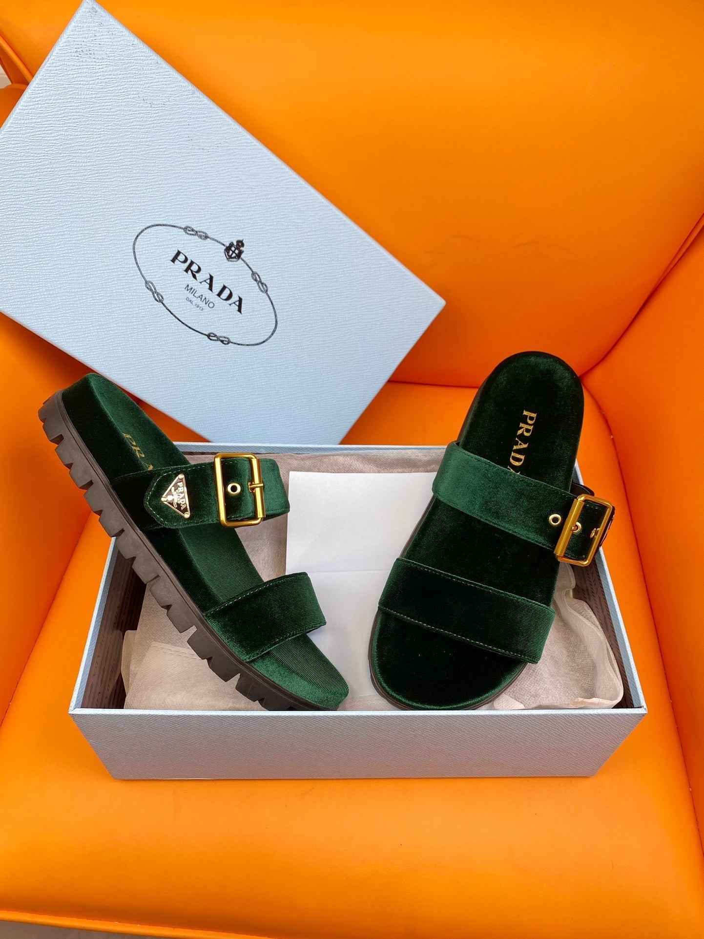 Luxury PradaSlides 10 Velvet Laurent Green