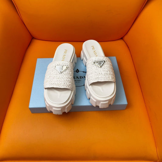 Luxury PradaWedge Sandal 60 White
