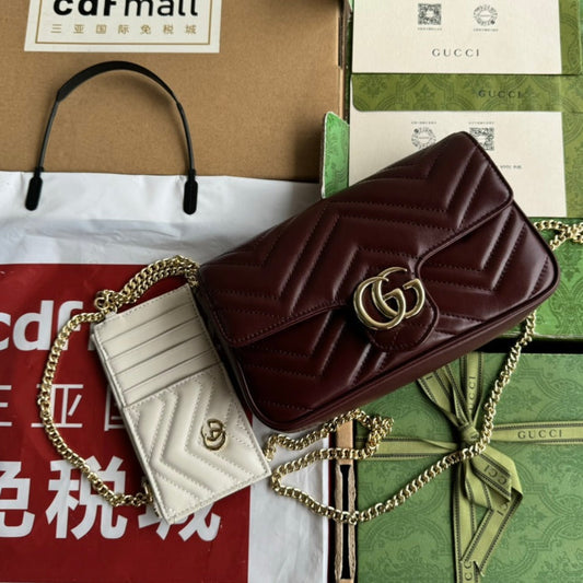 Luxury Gucci gg marmont 26cm cherry red calfskin gold hardware