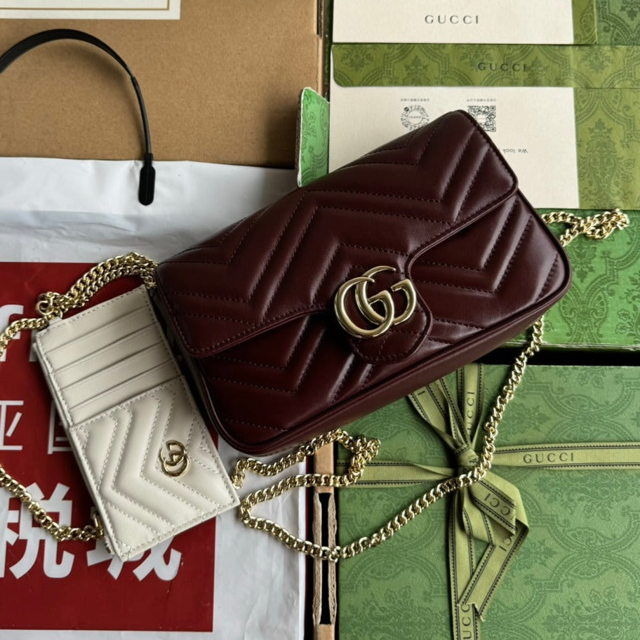 Luxury Gucci gg marmont 21cm cherry red calfskin gold hardware