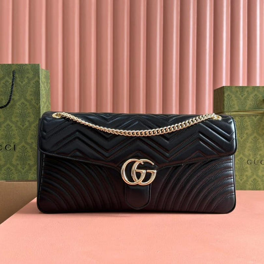 Luxury Gucci MARMONT SHOULDER BAG 40 IN BLACK CALFSKIN GOLD CHAIN