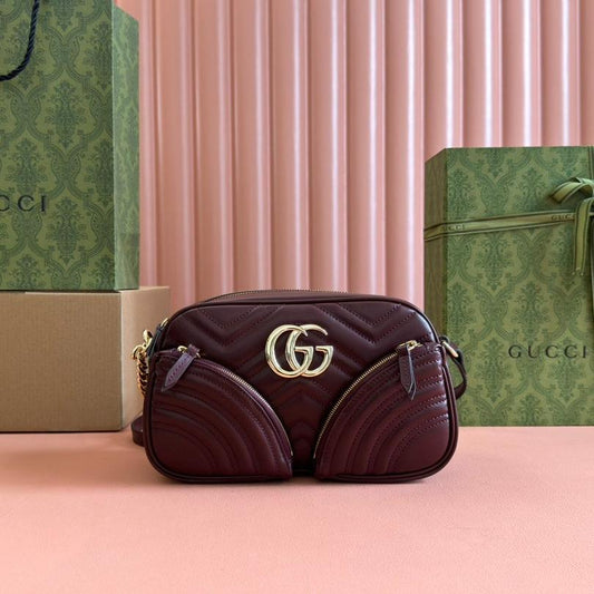 Luxury Gucci MARMONT SMALL SHOULDER BAG 24 IN WINE RED CALFSKIN GOLD HARDWARE