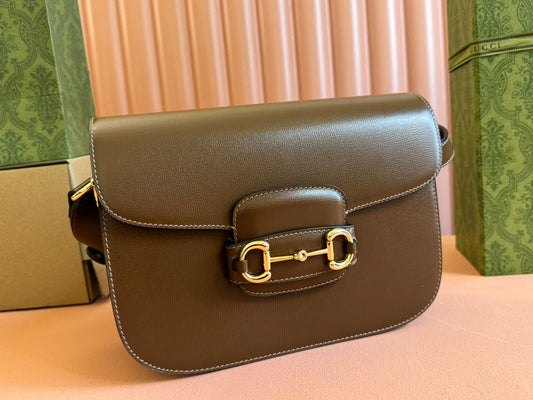 Luxury Gucci GG 1955 Horsebit Mini Bag 20cm Brown Calfskin Gold Hardware
