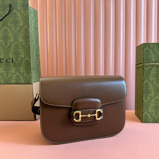 Luxury Gucci GG 1955 Horsebit Mini Bag 20cm Brown Calfskin Gold Hardware