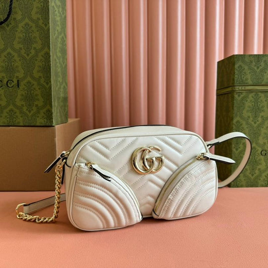 Luxury Gucci MARMONT SMALL SHOULDER BAG 24 IN WHITE CALFSKIN GOLD HARDWARE