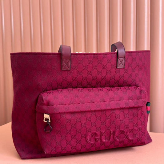 Luxury Gucci LARGE TOTE BAG 45 IN WINE RED MONOGRAM CANVAS
