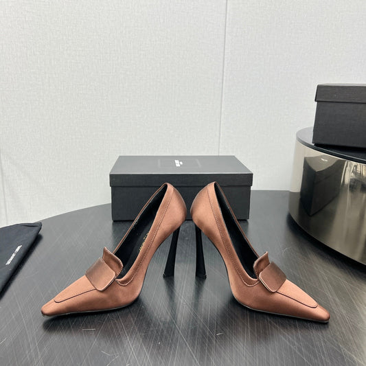 Luxury Saint Laurent D'ORSAY PUMPS IN TOFFEE BROWN SILK