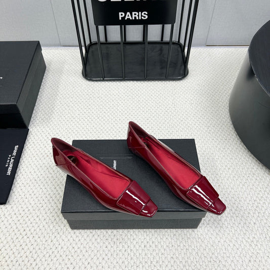 Luxury Saint Laurent POPPY BALLET FLATS IN BURGUNDY RED GLOSSY LAMBSKIN