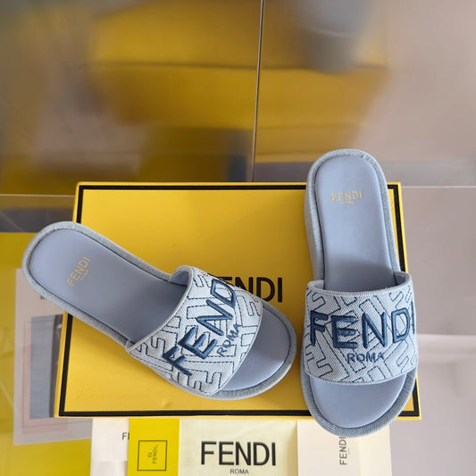 Luxury FendiLuxury FendiPLATFORM WEDGES IN PIGEON BLUE JACQUARD FABRIC WITH EMBROIDERED LOGO