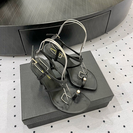 Luxury Saint Laurent SL LINDEN HEELED SANDALS BLACK CALFSKIN
