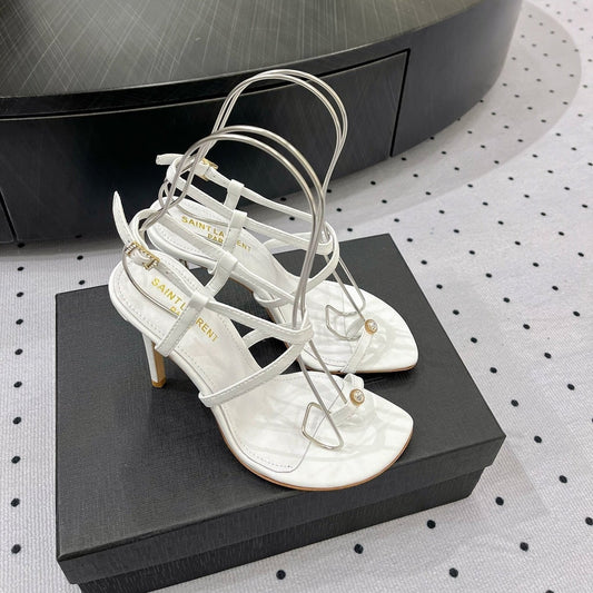 Luxury Saint Laurent SL LINDEN HEELED SANDALS WHITE CALFSKIN