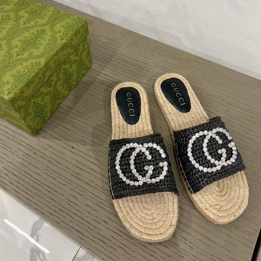 Luxury Gucci GG INTERLOCKING G ESPADRILLE BLACK FABRIC