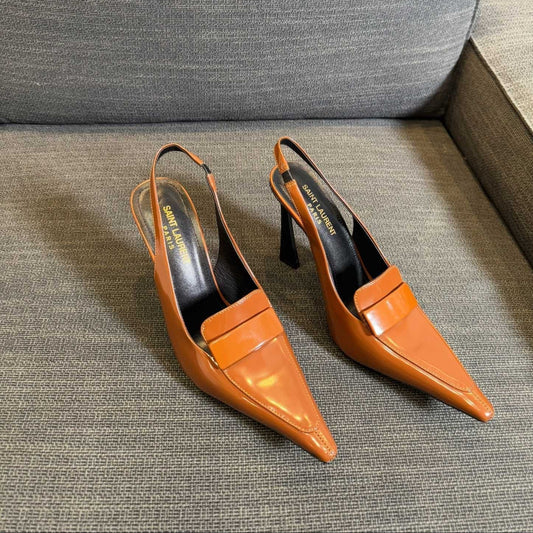Luxury Saint Laurent POINTED-TOE SLINGBACK PUMPS IN TANGERINE ORANGE SHINY CALFSKIN