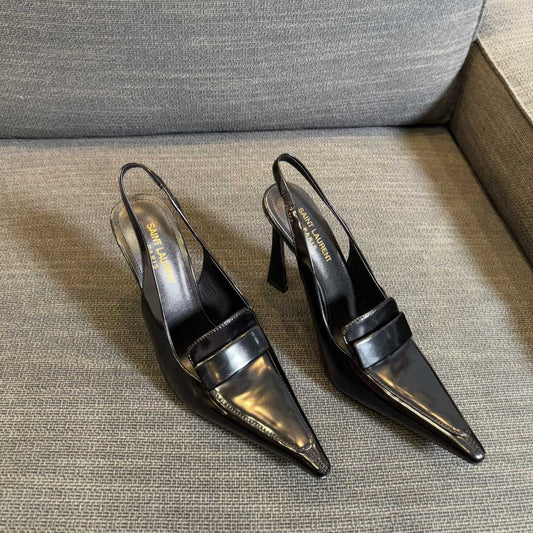 Luxury Saint Laurent POINTED-TOE SLINGBACK PUMPS IN BLACK SHINY CALFSKIN