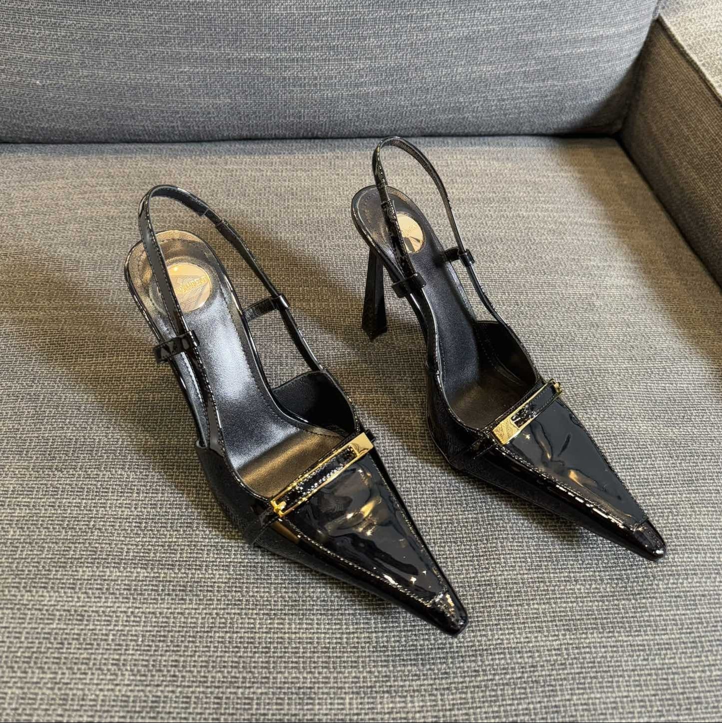 Luxury Saint Laurent JACQUELINE SLINGBACK PUMPS IN BLACK PATENT LAMBSKIN