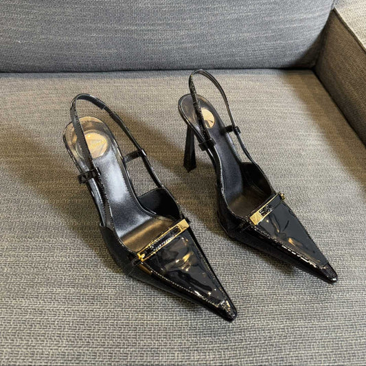 Luxury Saint Laurent JACQUELINE SLINGBACK PUMPS IN BLACK PATENT LAMBSKIN