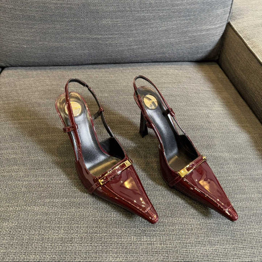 Luxury Saint Laurent JACQUELINE SLINGBACK PUMPS IN WINE RED PATENT LAMBSKIN