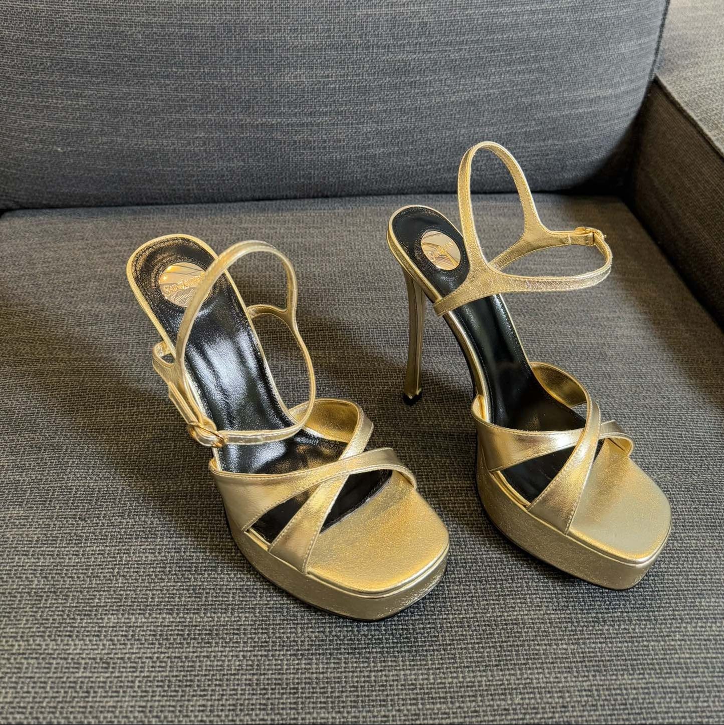 Luxury Saint Laurent DEBBIE PLATFORM SANDALS IN GOLD METALLIC SMOOTH LAMBSKIN