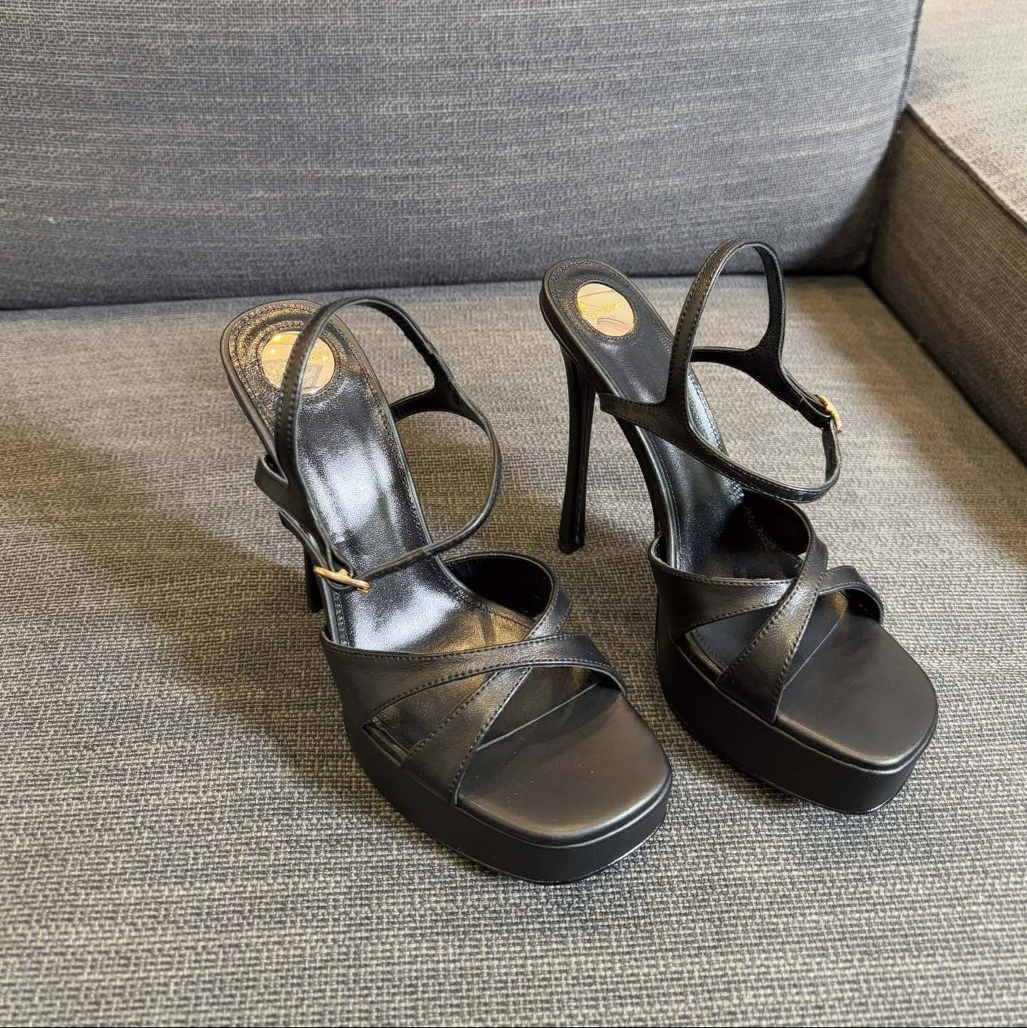 Luxury Saint Laurent DEBBIE PLATFORM SANDALS IN BLACK SMOOTH LAMBSKIN