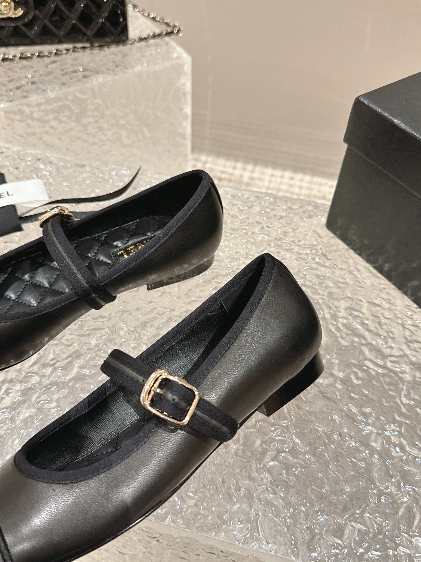 Luxury Chanel mary janes black lambskin