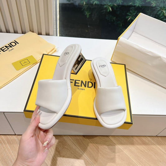 Luxury FendiFF Baguette Slides Women 45 Nappa Leather White