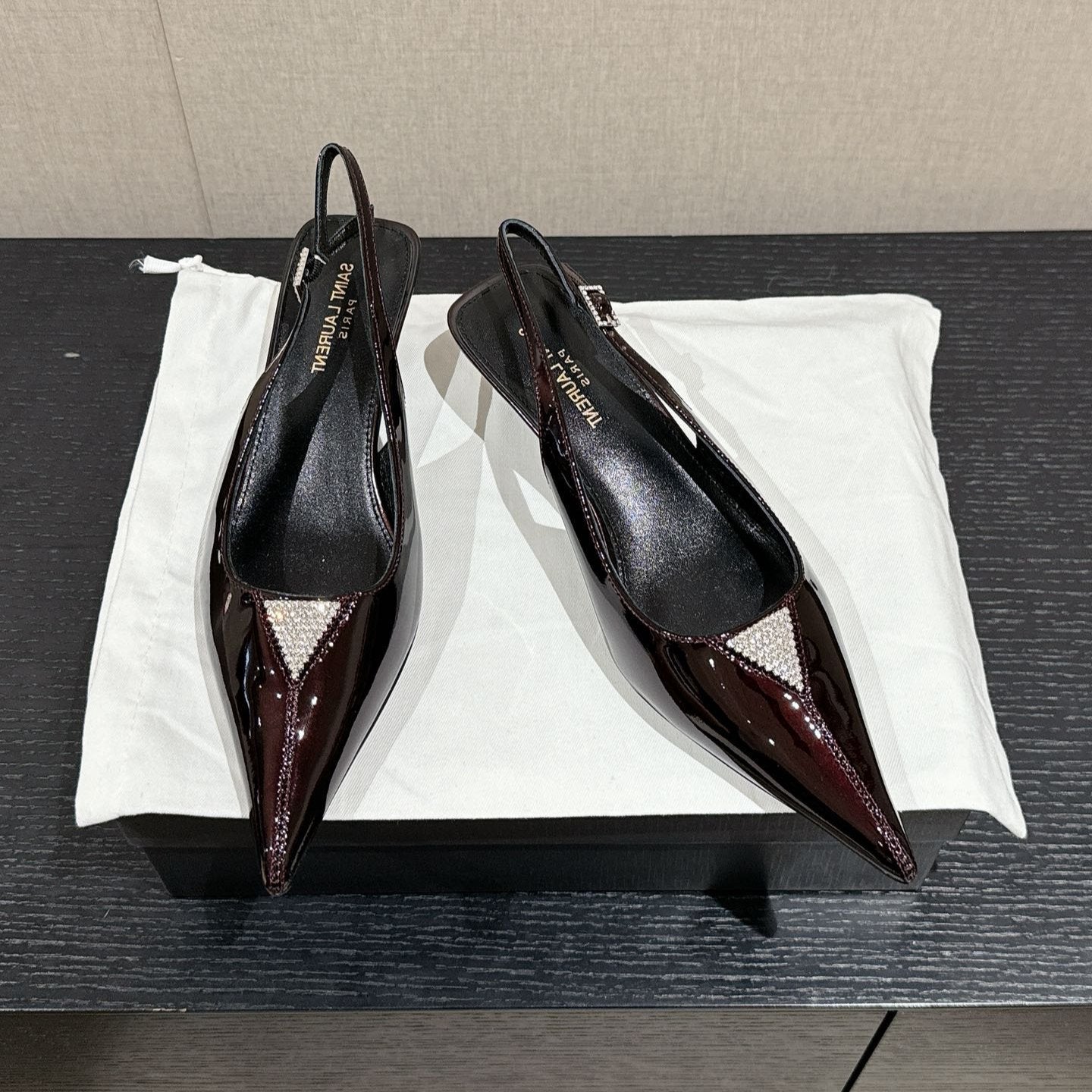 Luxury Saint Laurent SL CHERISH CRYSTAL SLINGBACK WINE CALFSKIN
