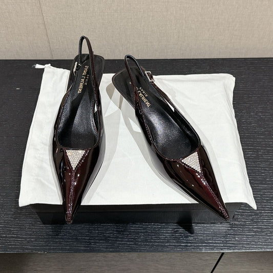 Luxury Saint Laurent SL CHERISH CRYSTAL SLINGBACK WINE CALFSKIN