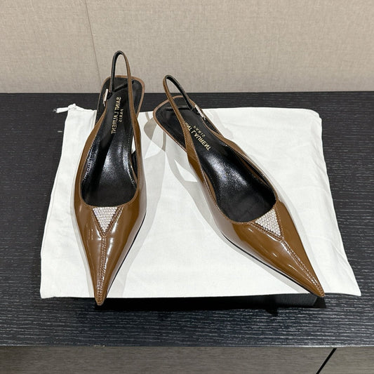 Luxury Saint Laurent SL CHERISH CRYSTAL SLINGBACK ASH BROWN CALFSKIN