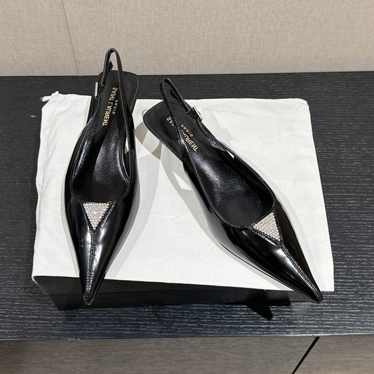 Luxury Saint Laurent SL CHERISH CRYSTAL SLINGBACK BLACK CALFSKIN