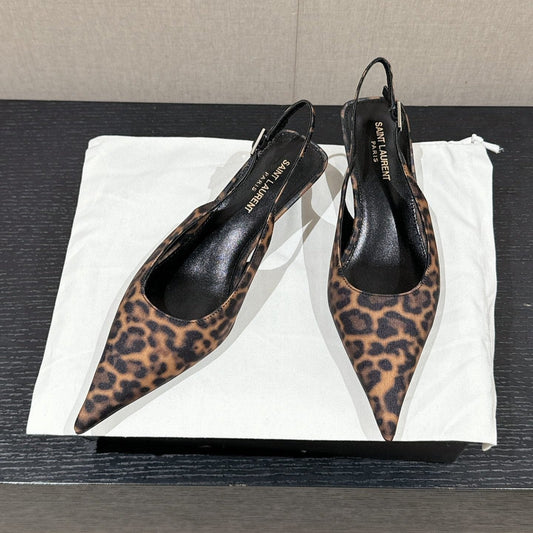 Luxury Saint Laurent SL CHERISH LEOPARD SLINGBACK AMBER CANVAS