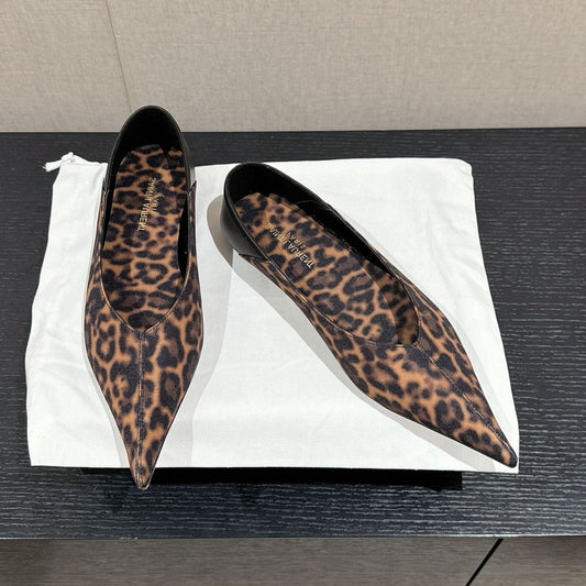 Luxury Saint Laurent SL NOUR LEOPARD POINTED TOE BALLET AMBER CANVAS