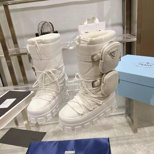 Luxury PradaRE-NYLON SKI BOOTS WHITE ATTACHED POUCH